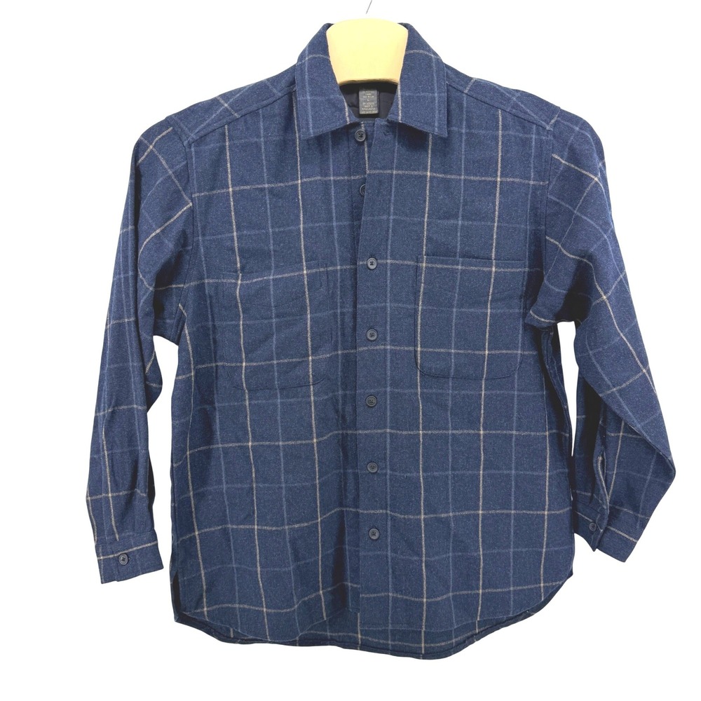 NEW Naturalife Shirt Flannel Mens Large Shacket Blue Wool Blend Windowpane Plaid